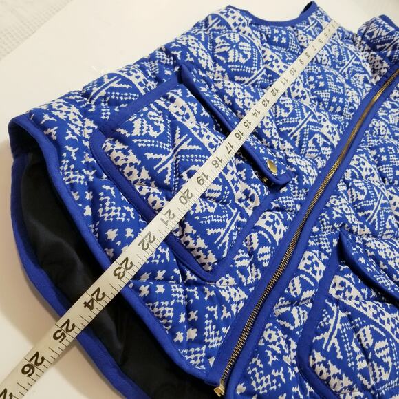J. Crew Blue Fair Isle Quilted Printed Down Puffer Vest - Picture 6 of 12